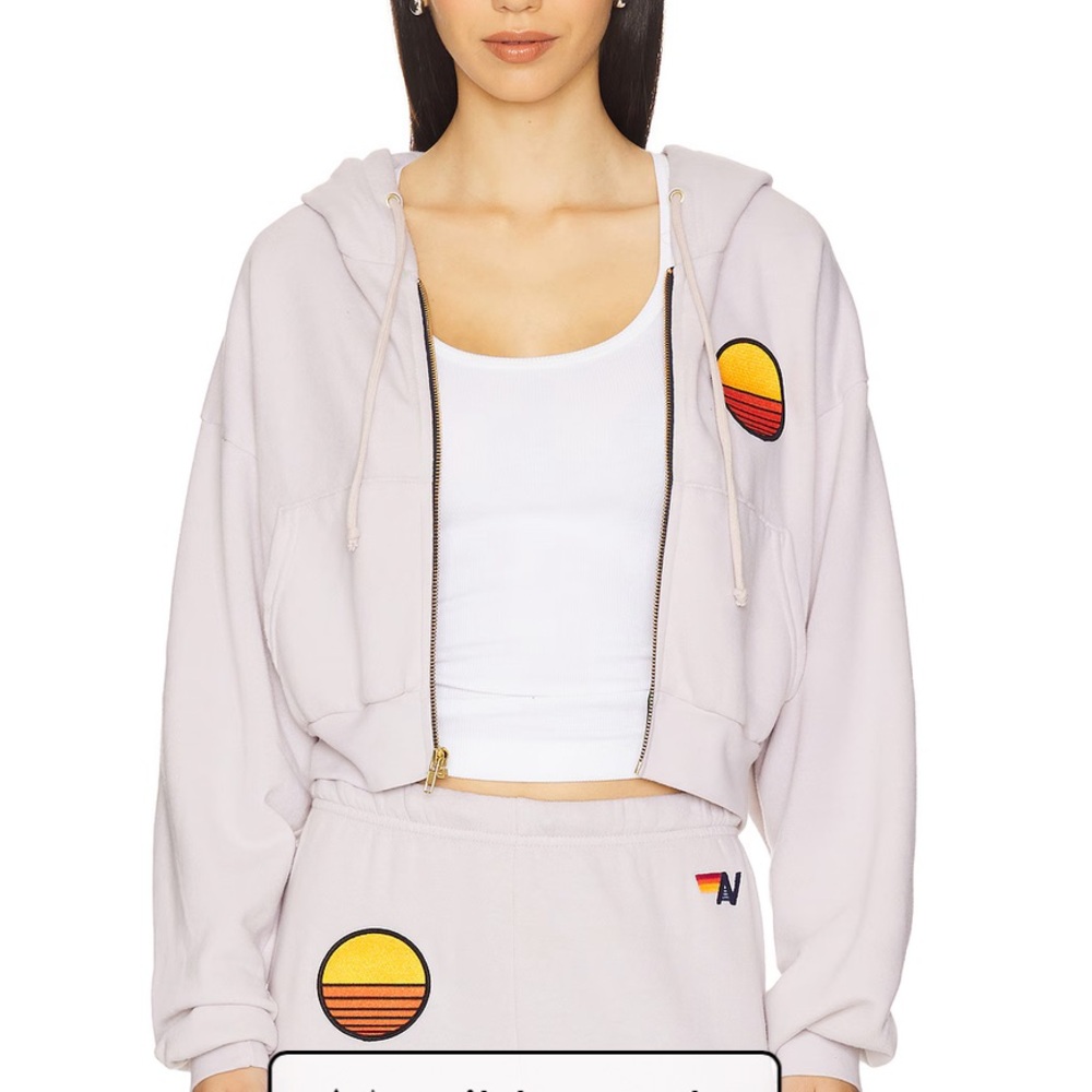 Aviator Nation Sunset Patch Cropped Zip Relaxed Hoodie